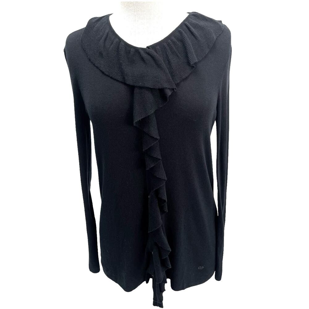Escada Sport Button Front Ruffle Cardigan Black Medium